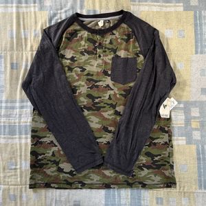 Univibe Camouflage Long Sleeve Crew Neck Pullover 1/4 Button-Up Men's Shirt XL